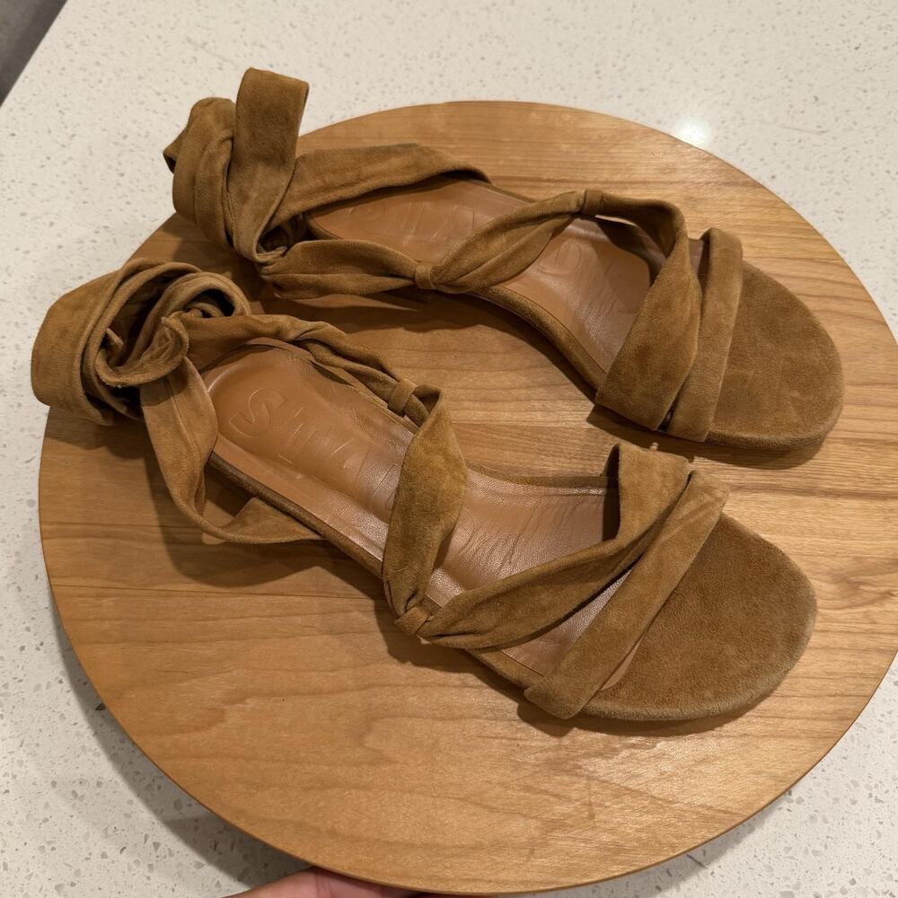 Staud Sandals Women 8 Wrap Tie Suede Strappy Flat Brown Summer Boho Minimalist